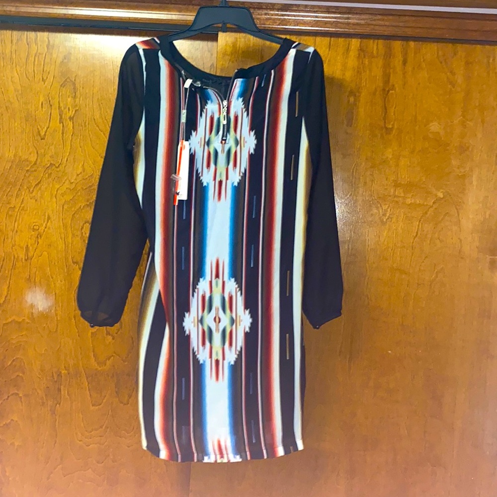 Long sleeved aztec dress - sheer sleeve